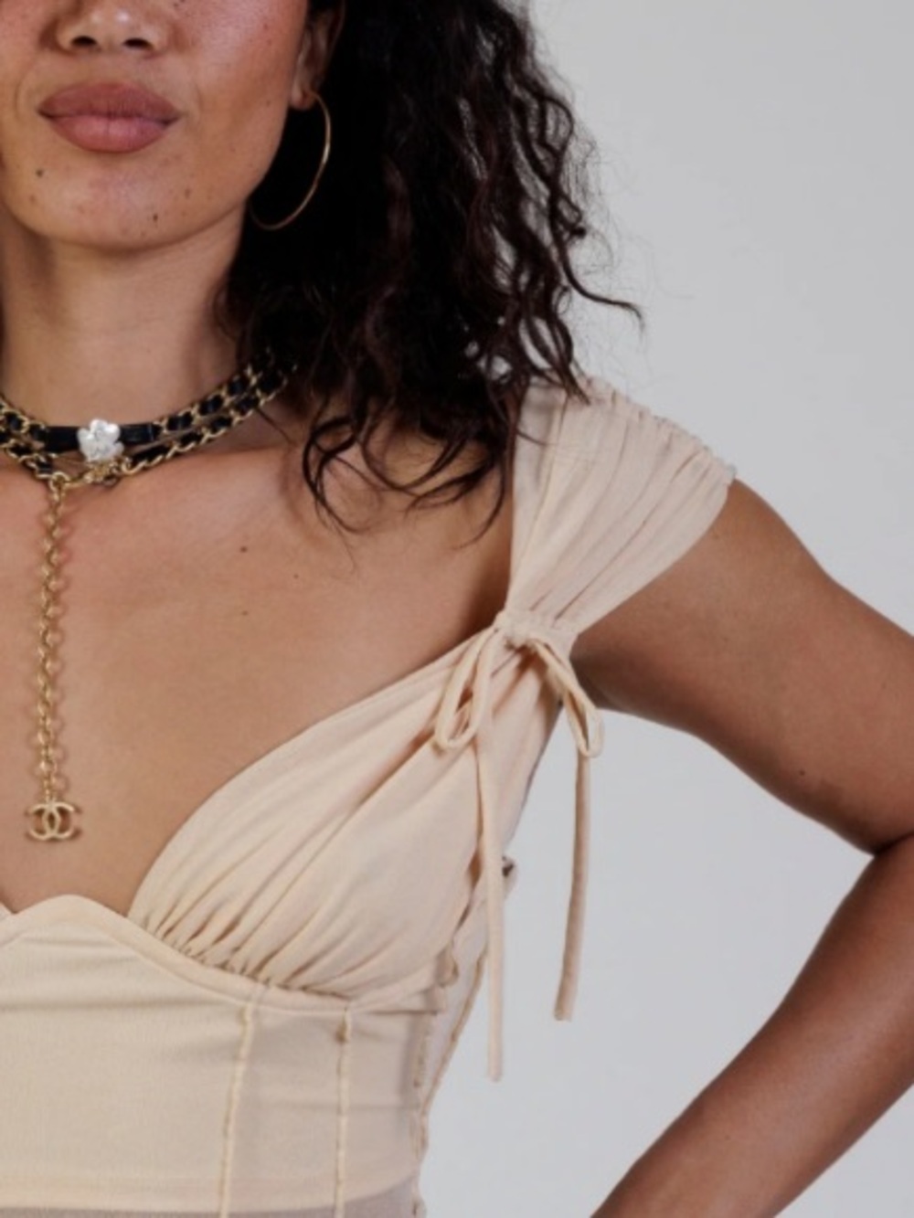 Camila Coelho Cream Tie-Shoulder Cropped Bustier Top - Picture 6 of 12